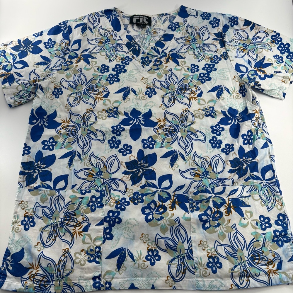 Fit Stretch Blue Floral Scrub Top